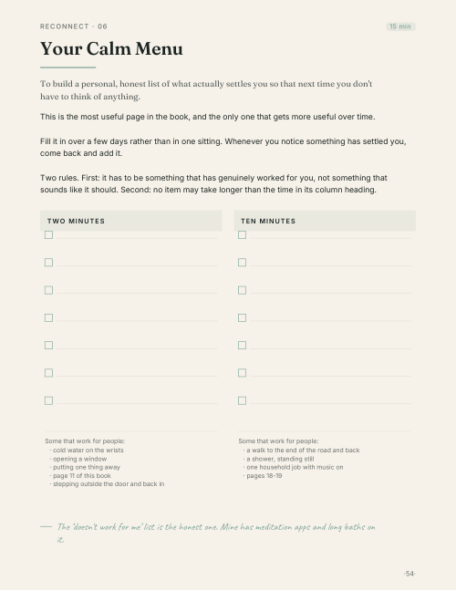 Page 54, Your Calm Menu